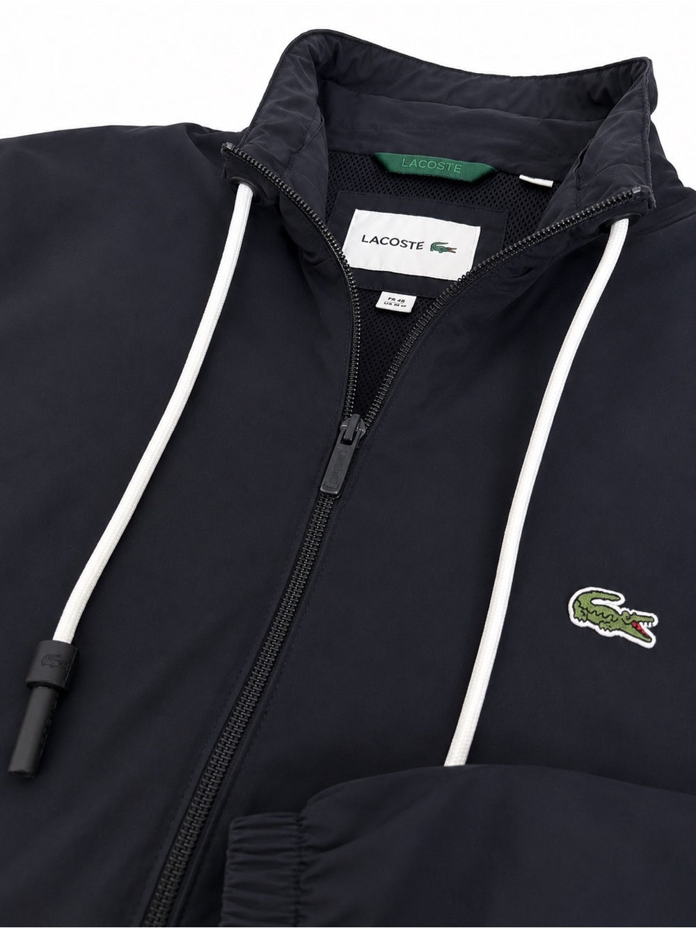 Lacoste Black Lined Full Zip Lightweight Jacket Detachable Hood Men’s Medium - Picture 8 of 11